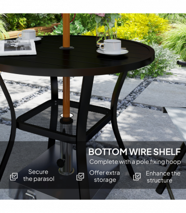 Outsunny 90 cm Garden Dining Table, Round Garden Table with Parasol Hole