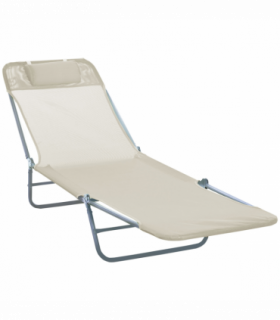 Outsunny Adjustable Sun Bed Garden Lounger Recliner Relaxing Camping Beige