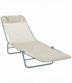 Outsunny Adjustable Sun Bed Garden Lounger Recliner Relaxing Camping Beige