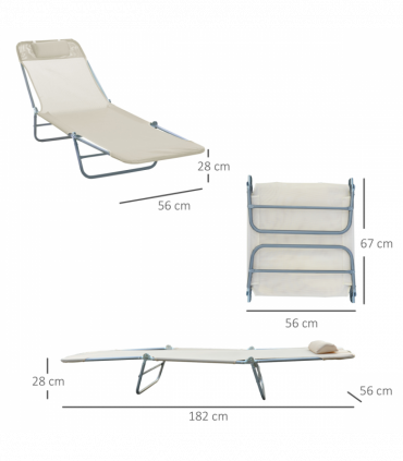 Outsunny Adjustable Sun Bed Garden Lounger Recliner Relaxing Camping Beige