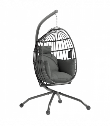 Outsunny Egg Chair Outdoor Indoor Garden Swing Chair, Folding Basket, Grey