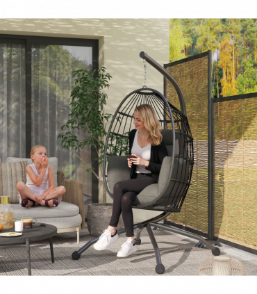 Outsunny Egg Chair Outdoor Indoor Garden Swing Chair, Folding Basket, Grey