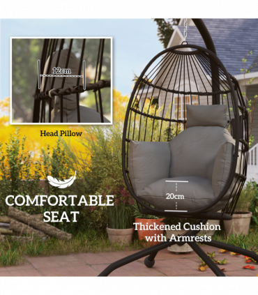 Outsunny Egg Chair Outdoor Indoor Garden Swing Chair, Folding Basket, Grey