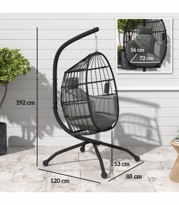 Outsunny Egg Chair Outdoor Indoor Garden Swing Chair, Folding Basket, Grey