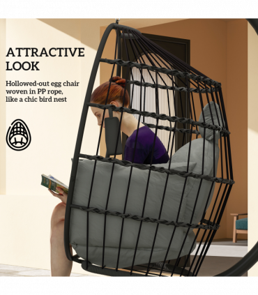 Outsunny Egg Chair Outdoor Indoor Garden Swing Chair, Folding Basket, Grey