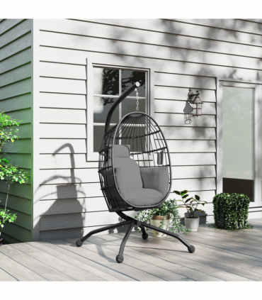 Outsunny Egg Chair Outdoor Indoor Garden Swing Chair, Folding Basket, Grey