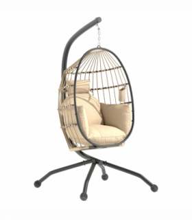 Outsunny Egg Chair Outdoor Indoor Garden Swing Chair, Folding Basket, Khaki