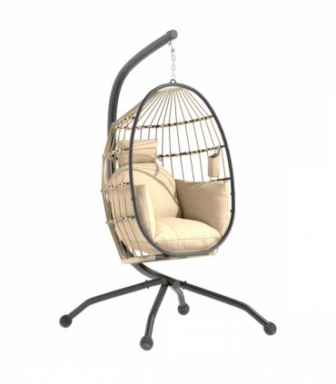 Outsunny Egg Chair Outdoor Indoor Garden Swing Chair, Folding Basket, Khaki
