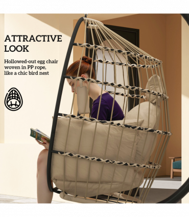 Outsunny Egg Chair Outdoor Indoor Garden Swing Chair, Folding Basket, Khaki