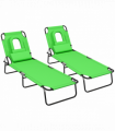 Outsunny Folding Sun Lounger Set of 2 Reclining Chair with Reading Hole Green
