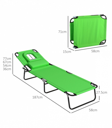 Outsunny Folding Sun Lounger Set of 2 Reclining Chair with Reading Hole Green