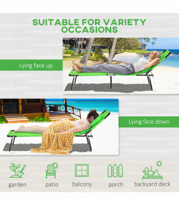 Outsunny Folding Sun Lounger Set of 2 Reclining Chair with Reading Hole Green