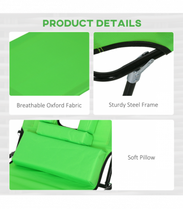 Outsunny Folding Sun Lounger Set of 2 Reclining Chair with Reading Hole Green