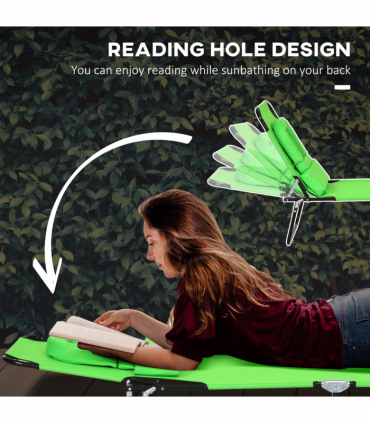 Outsunny Folding Sun Lounger Set of 2 Reclining Chair with Reading Hole Green