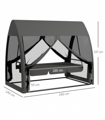 Outsunny Garden Swing Chair Patio Hammock 3 Seater Bench Canopy Lounger Grey