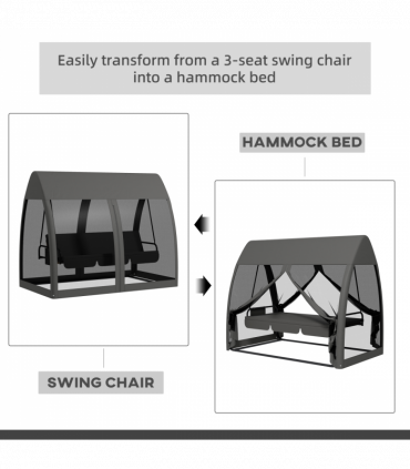 Outsunny Garden Swing Chair Patio Hammock 3 Seater Bench Canopy Lounger Grey