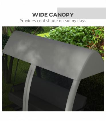 Outsunny Garden Swing Chair Patio Hammock 3 Seater Bench Canopy Lounger Grey