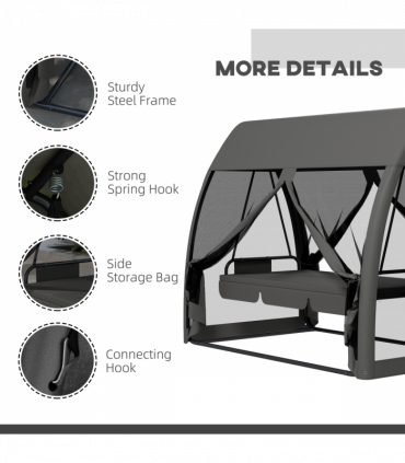Outsunny Garden Swing Chair Patio Hammock 3 Seater Bench Canopy Lounger Grey