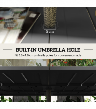 Outsunny Garden Table with Parasol Hole, Slatted Metal Tabletop, Black