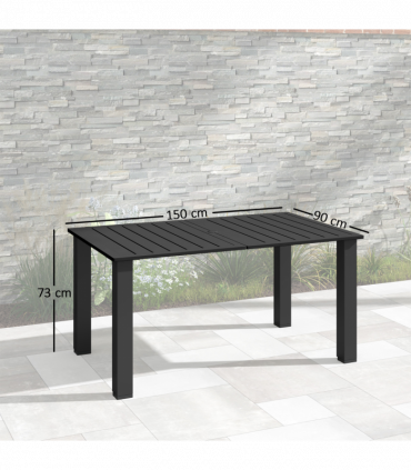 Outsunny Garden Table with Parasol Hole, Slatted Metal Tabletop, Black