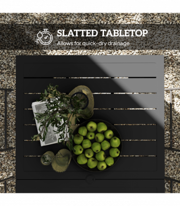 Outsunny Garden Table with Parasol Hole, Slatted Metal Tabletop, Black