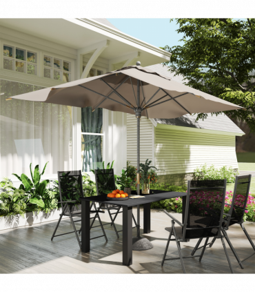 Outsunny Garden Table with Parasol Hole, Slatted Metal Tabletop, Black