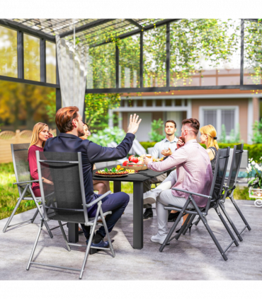 Outsunny Garden Table with Parasol Hole, Slatted Metal Tabletop, Black