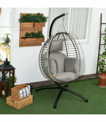 Outsunny Hanging Swing Chair with Thick Cushion, Patio Hanging Chair, Grey