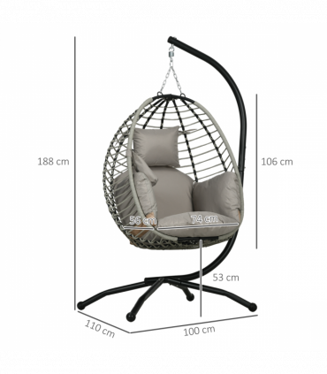 Outsunny Hanging Swing Chair with Thick Cushion, Patio Hanging Chair, Grey