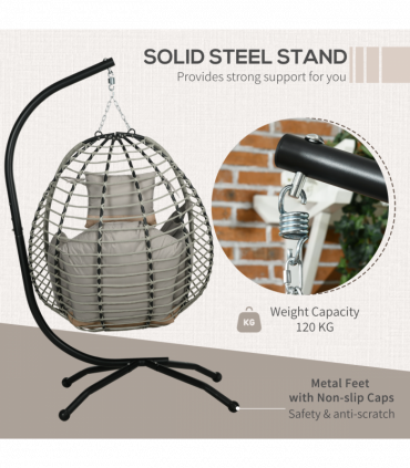 Outsunny Hanging Swing Chair with Thick Cushion, Patio Hanging Chair, Grey