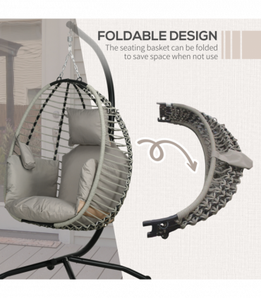 Outsunny Hanging Swing Chair with Thick Cushion, Patio Hanging Chair, Grey