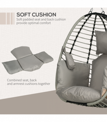 Outsunny Hanging Swing Chair with Thick Cushion, Patio Hanging Chair, Grey
