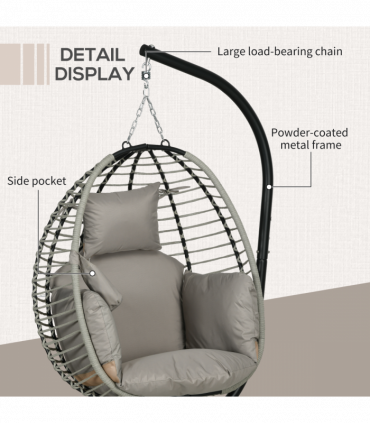 Outsunny Hanging Swing Chair with Thick Cushion, Patio Hanging Chair, Grey