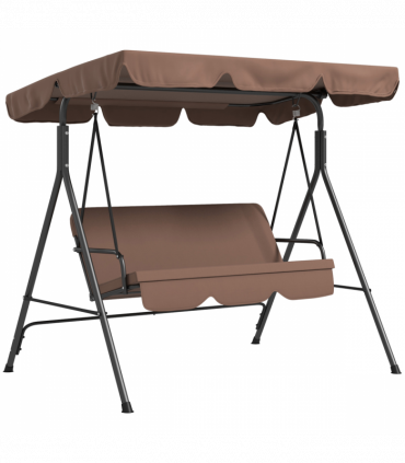 Outsunny Outdoor 3-person Porch Swing Chair with Adjustable Canopy Brown