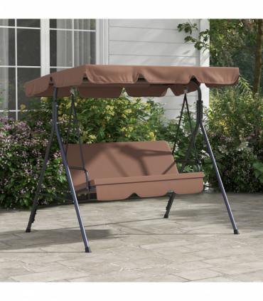 Outsunny Outdoor 3-person Porch Swing Chair with Adjustable Canopy Brown