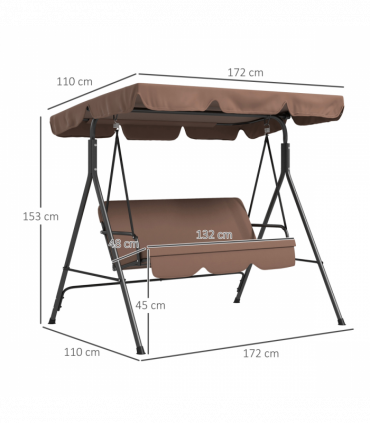 Outsunny Outdoor 3-person Porch Swing Chair with Adjustable Canopy Brown