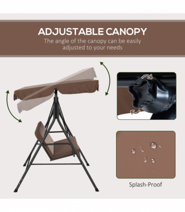 Outsunny Outdoor 3-person Porch Swing Chair with Adjustable Canopy Brown