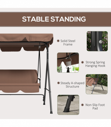 Outsunny Outdoor 3-person Porch Swing Chair with Adjustable Canopy Brown