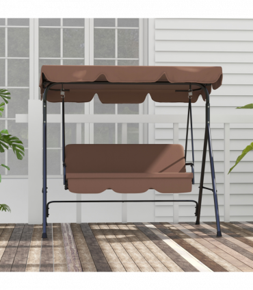 Outsunny Outdoor 3-person Porch Swing Chair with Adjustable Canopy Brown