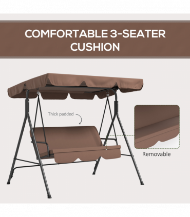 Outsunny Outdoor 3-person Porch Swing Chair with Adjustable Canopy Brown