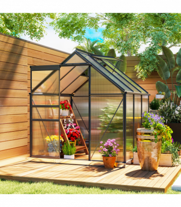 Outsunny Polycarbonate Walk-in Garden Greenhouse w/ Sliding Door Grey