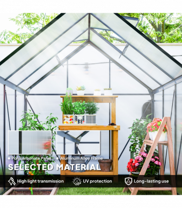Outsunny Polycarbonate Walk-in Garden Greenhouse w/ Sliding Door Grey