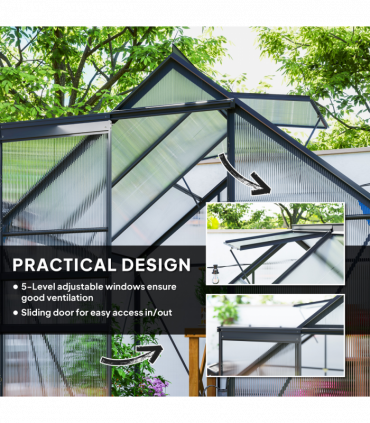Outsunny Polycarbonate Walk-in Garden Greenhouse w/ Sliding Door Grey