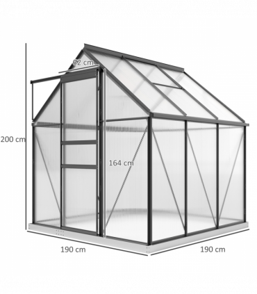 Outsunny Polycarbonate Walk-in Garden Greenhouse w/ Sliding Door Grey