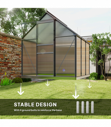 Outsunny Polycarbonate Walk-in Garden Greenhouse w/ Sliding Door Grey