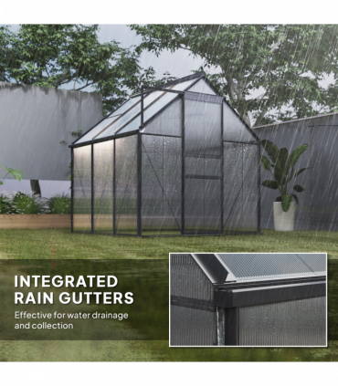 Outsunny Polycarbonate Walk-in Garden Greenhouse w/ Sliding Door Grey