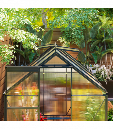 Outsunny Polycarbonate Walk-in Garden Greenhouse w/ Sliding Door Grey