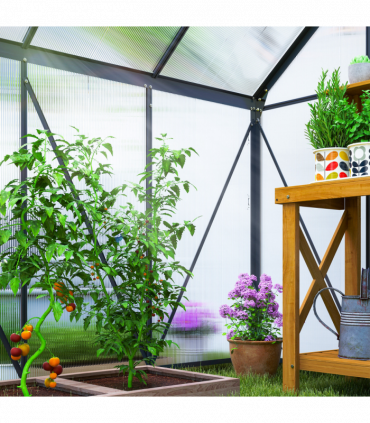 Outsunny Polycarbonate Walk-in Garden Greenhouse w/ Sliding Door Grey