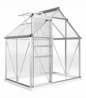 Outsunny Polycarbonate Walk-in Garden Greenhouse w/ Sliding Door Silver Tone