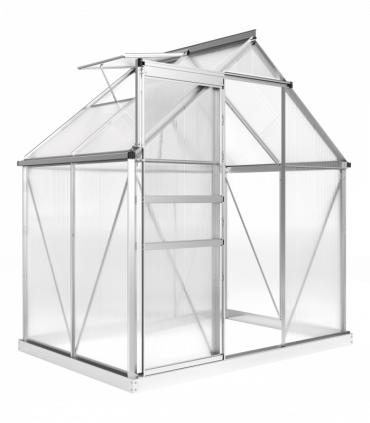 Outsunny Polycarbonate Walk-in Garden Greenhouse w/ Sliding Door Silver Tone